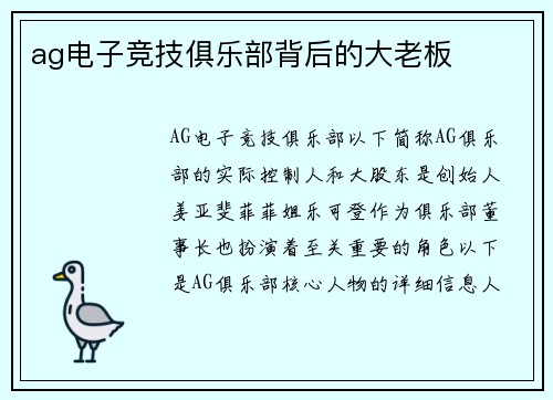 ag电子竞技俱乐部背后的大老板
