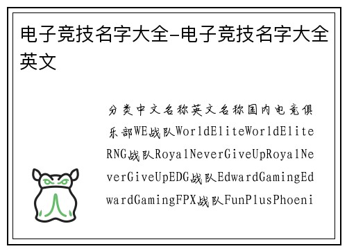 电子竞技名字大全-电子竞技名字大全英文